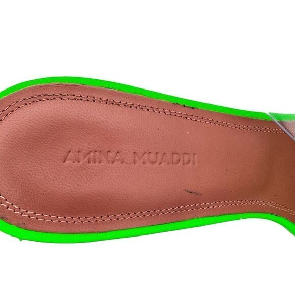 Amina Muaddi Sami Slipper Heeled Sandals Neon Green Fluo Size 8 - Picture 11 of 14